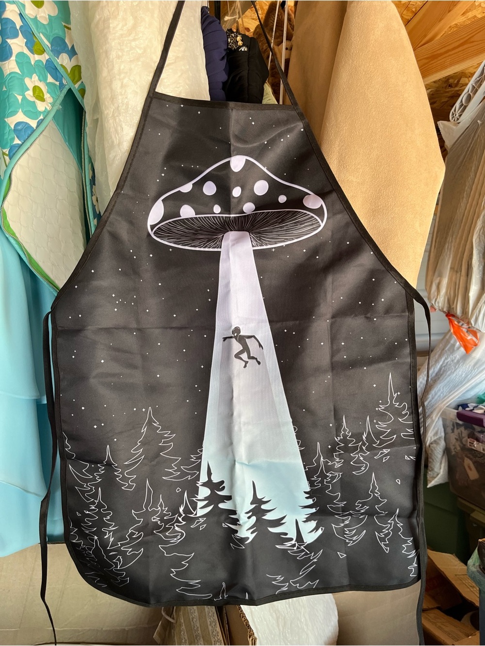 Black Alien Abduction Apron with White & Light Blue Beam